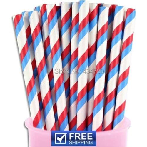 200pcs Blue Red Striped Paper Straws Drinking Wholesale USA, 4th of July Military Summer BBQ Wedding Mason Jar Straws