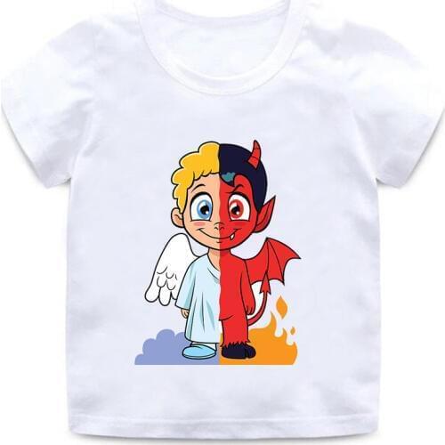 2019 cartoon angel and demon super boy girl T-shirt children funny casual wear baby short-sleeved round neck shirt BAL088