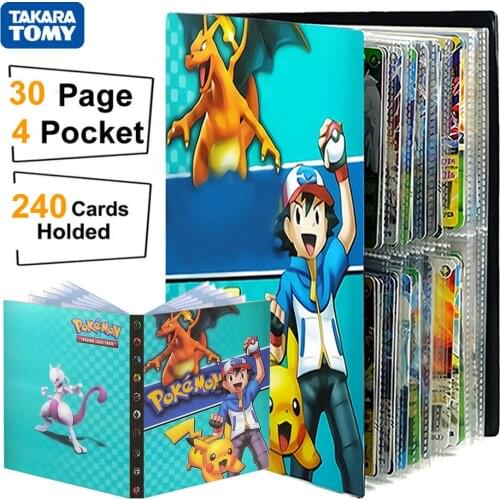 240 Card Anime Pokemon Album 4 Pocket Collection Book Playing Game Map Binder Display Liver Pokémon Holder Folder Toys Kids Gift