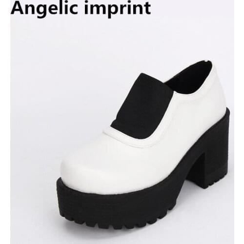 Angelic imprint woman mori girl lolita cosplay shoes lady high trifle heels pumps women cool motocycle punk shoes 35-40 white