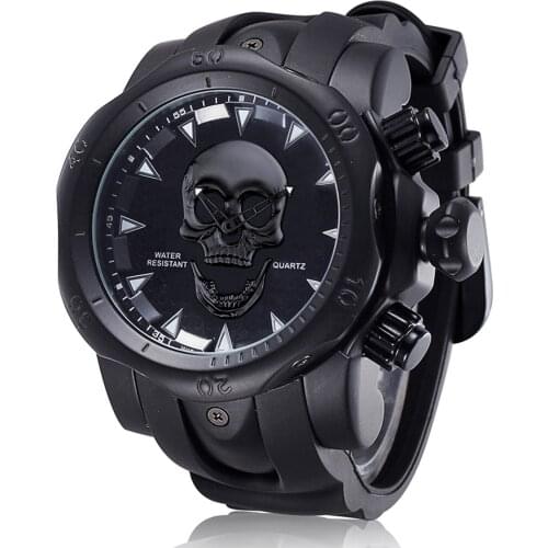 Black Hip-hop Skull Men Watch Relogio Masculino Skeleton Head Big Dial Silicone Band Waterproof Sport Cool Decor Quartz Watches