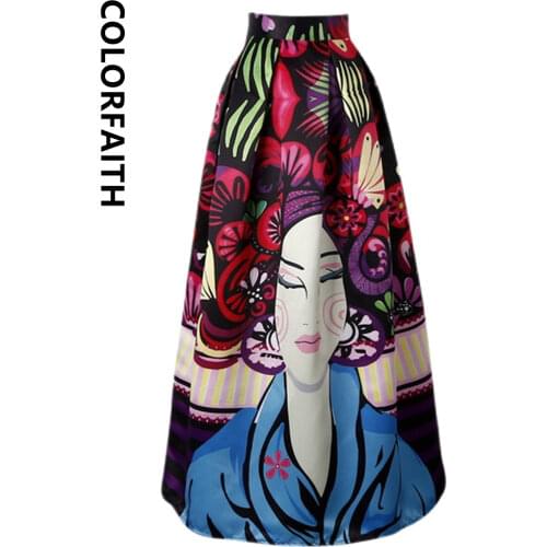 Women Patterns Maxi Skirt Women Fashion Satin Harajuk Flared Long Skirt Vintage Retro Rose Floral Print Pleated Skirt SP004