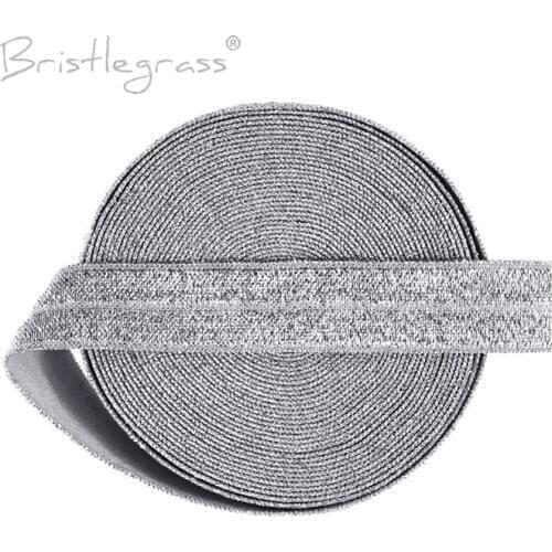 BRISTLEGRASS 5 Yard 5/8" 15mm Silver Glitter FOE Grey Foldover Elastic Spandex Band Kid Hair Tie Headband Tutu Dress Sewing Trim