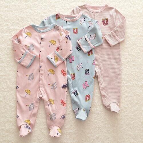 Baby Girl Boy Romper 3PCS Newborn 100% Cotton Long Sleeves Pajamas Overalls Infant Cute Cartoon Clothes Toddler Unisex Clothing