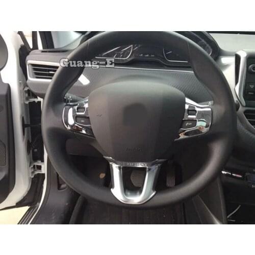 For Peugeot 2008 2014 2015 2016 2017 Car Detector Styling ABS Chrome Steering Wheel Bottom Interior Kit Trim Frame Lamp Hoods