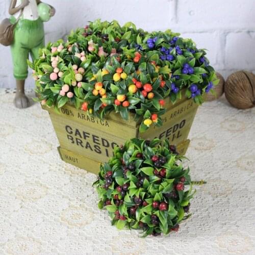 6pcs/a lot artificial berry flowers bouquet green leaves mini plants outdoor living room party decoration