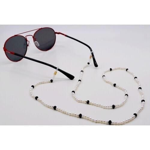 Exquisite pearl glasses chain, natural small white pearl, black crystal, myopia glasses, sunglasses accessories, ladies' supplie