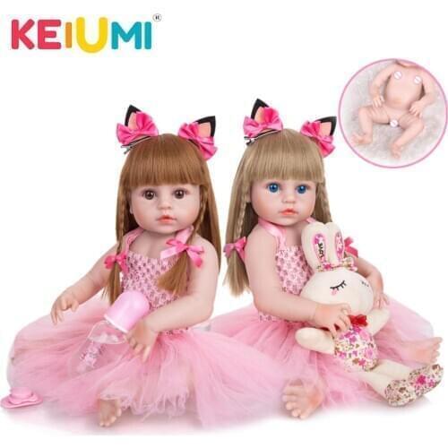 KEIUMI 19 Inch 48 Cm Girl Pink Skirt Reborn Doll Cute And Lovely Full Silicone Reborn Baby Doll Children Play Partner