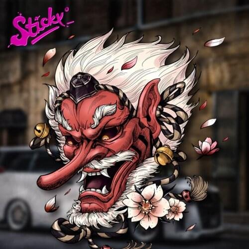 STICKY Japanese Tengu Face Car Stickers for Window Door Auto Fashion Decals Motorcycle Handy Laptop Decor
