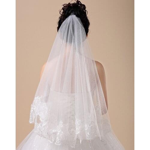 Beautiful Short Wedding Veils with Lace Applique White Ivory One Layer Lace Bridal Veils Wedding Accessories
