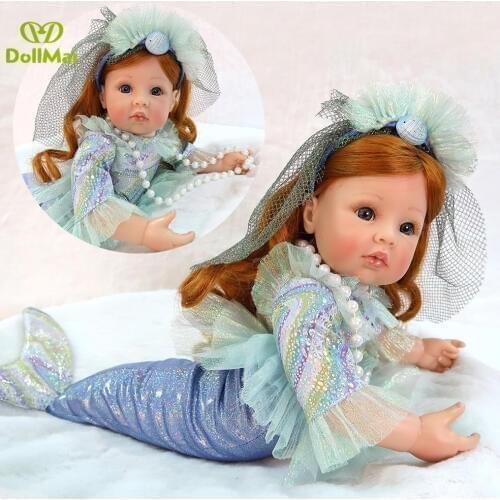 Mermaid baby reborn doll 24"58cm vinyl silicone reborn baby princess plush dolls gift toys for children bonecas
