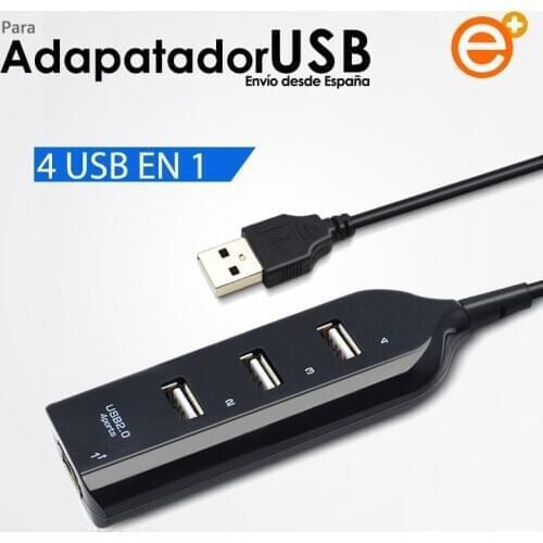 Ladron Multipuerto Hub de 4 Puertos USB 2.0 Amapliador de USB para PC Portatil Windows Blanco Negro