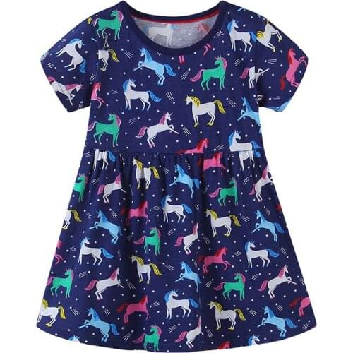 Summer Girls Dress For Kids Clothes Children Cotton Short Sleeve Dress Cartoon Birthday Dress Baby Casual Beach Holiday Dresses