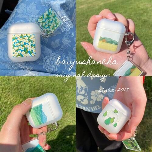 Oil Painting Scape Matte Pattern Cute Clear Earphone Case For Airpods 1/2/Pro Soft Silicone Wireless Airpods Pro Case Earphone