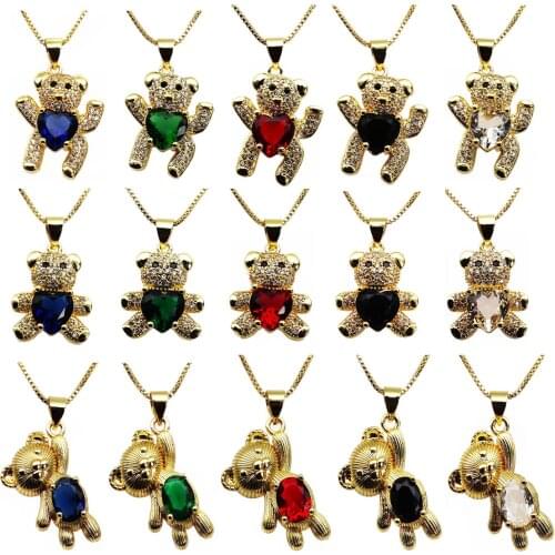 Fashion Cute teddy bear Zircon Pendant necklace chain pendant lovely teddy bear Pendant necklace copper chain jewelry necklace