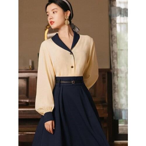 2021 retro fashion comfortable fabric suit autumn French style button shirt slim A-line skirt two-piece elegant women daily suit
