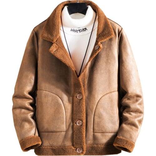 Mens Faux Lambswool Jacket Fur All-In-One MenS Winter Jacket Double-Sided Wear Faux Leather Velvet Coat Sheepskin