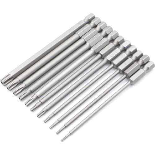 11Pc 100mm Magnetic Torx Screwdriver Bits Set Electric Screwdriver head T6,T8,T9, T10,T15,T20,T25,T27, T30,T35,T40