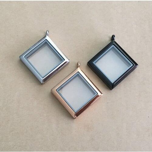 Regular Rhombus Floating Glass Living Memory Locket Stainless Steel Magnetic Closure Locket Pendant DIY