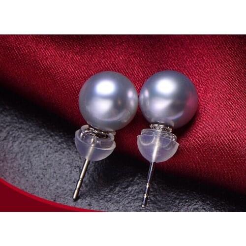 Charming luster 9mm south sea silver grey pearl earring