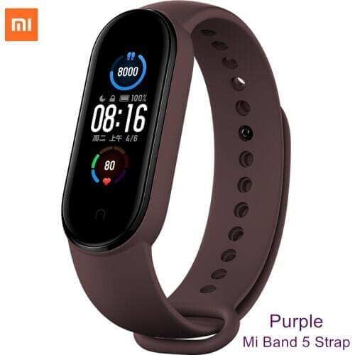 Xiaomi Original Mi Band 5 Strap Purple Pink Green Teal Silicone Wrist Bracelet Compatible with Xiaomi Mi Smart Miband 5
