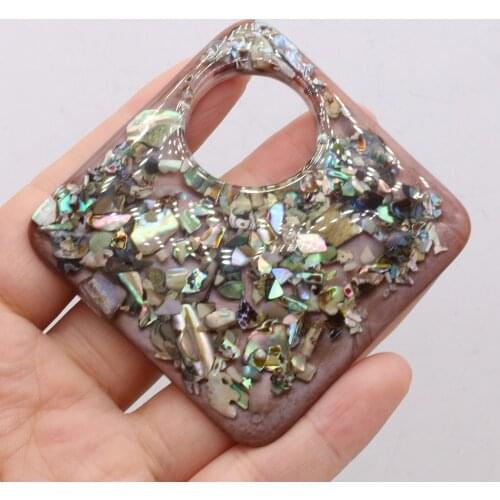 Natural Shell Seashells Gravel Pendant Square Resin 75x75mm for DIY Jewelry Making Necklace Accessories High Quality Gift
