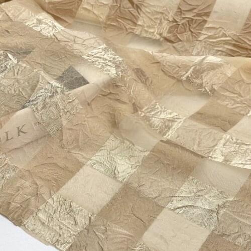 Sagging semi transparent Khaki checkered irregular texture wrinkled Organza pleated fabric Han clothing design fabric