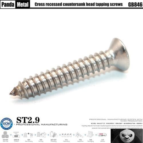 304/316 stainless steel cross countersunk head tapping screws, national standard GB 846 flathead DIN 7982 screw A2A4 model ST2.9