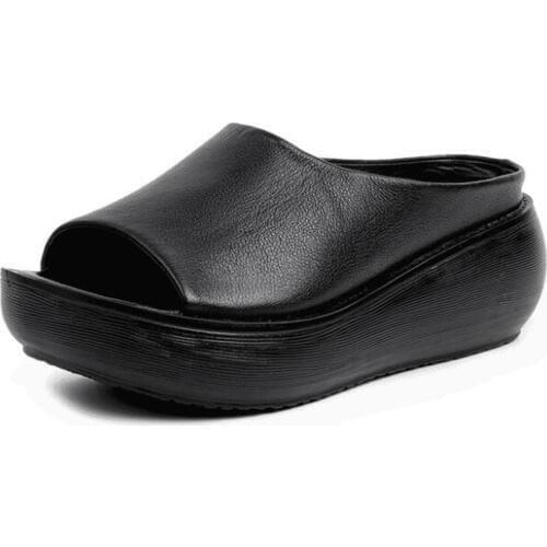 2021 New Summer Top Cowhide Leather Sandals Thick Bottom Non-slip Wedge Sandal Slippers Fashion Fish Mouth Sandals Women Sandals