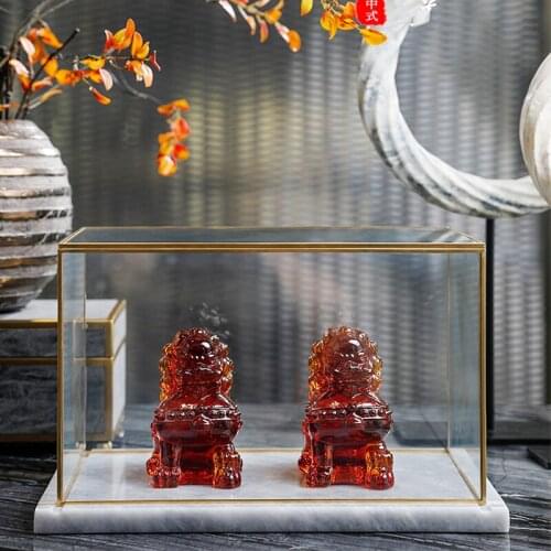 Home Furnishing Chinese Glass Lion Statue For Study Room Decoration Accessories Amber Animal Figurine Art Sculpture Ornament