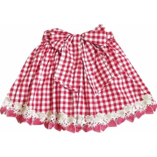 Pink Strawberry Embroidery Women Plaid Mini Skirts High Waist 2021 Summer Sweet Style Lace Up Korean Fashion Ladies Skirt