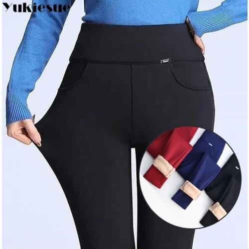 Women Winter Thick Lambskin Cashmere Pants Warm Female Casual Cotton pencil Pants skinny Long Trousers Plus Size S-5XL 6XL