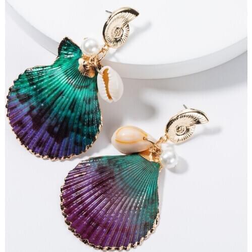 Summer Beach Colorful Seashell Statement Dangle Earrings Fashion Exaggerate Geometric Drop Earrings brincos For Women Jewelry