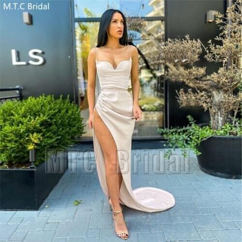 Sexy Long Evening Dress Sweetheart High Slit Pleat Satin Formal Dresses Plus Size Women Prom Party Gowns Robe De Soiree