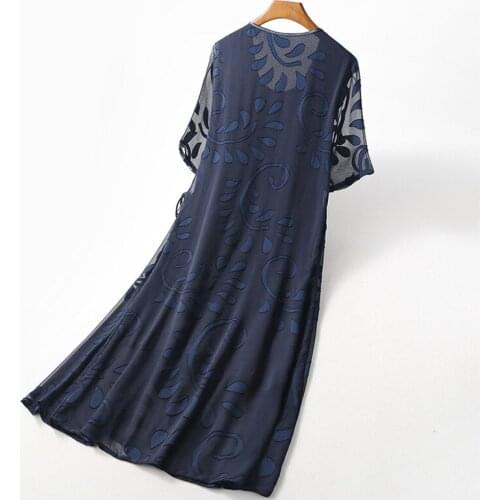 2021 New Fashion Elegant Summer Mulberry Silk Female Dress Loose O-Neck Print Dresses High Quality Silk Woman Dresses