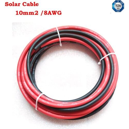1/2/3/5/10 Meters 10mm2 /8AWG Black Red PV Extension Cable Copper Double Sheathed Wire for Solar Photovoltaic System with TUV