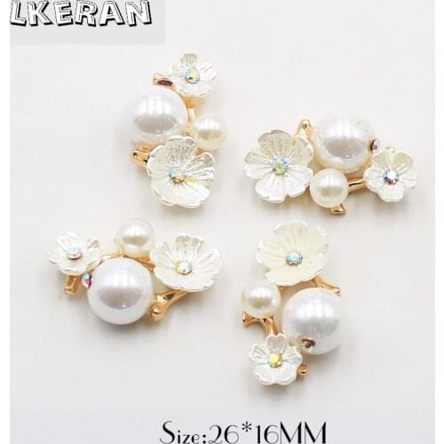 10Pcs 26*16mm Flower Resin Metal Snap Buttons Rhinestones Flat Brooch For Clothing ​Jewelry Decoration Accessories Craft Supplie