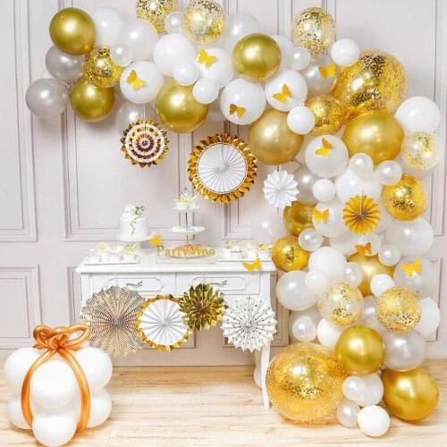 135Pcs Butterfly White Gold Balloons Arch Balloon Garland Kit for Engagement Wedding Birthday Baby Shower Engagement Party Decor