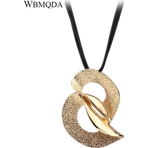2018 Fashion Abstract Pattern Gold Color Pendant Necklace Vintage Black Wax Rope Necklace Minimalist Jewelry