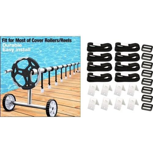 24PCS Complete Pool Solar Cover Reel Attachment Straps Kit for Swimming Pool