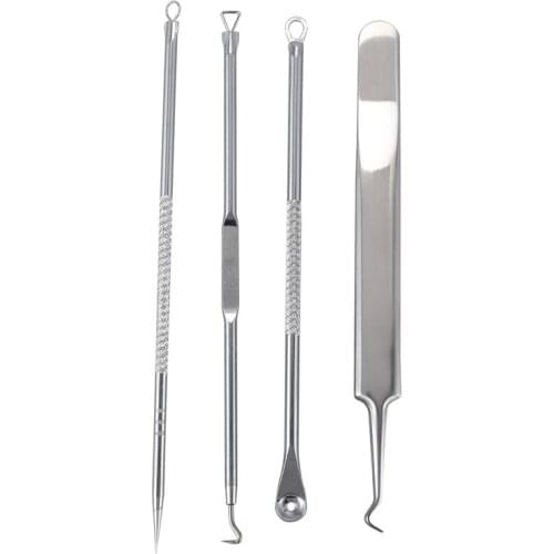4Pcs Stainless Blackhead Acne Facial Pimple Spotting Remover Extraction Tool Set (M)