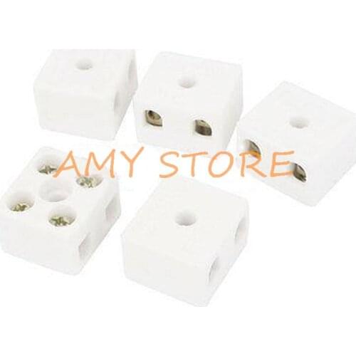 5 Pcs 10A 2W4H 2 Way 4 Hole Connector Porcelain Ceramic Terminal Block