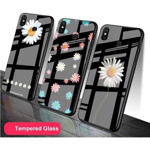 Yellow flower Small daisy sunflowe DIY Tempered Glass Phone Case for Redmi 7A 8 9 NOTE 9 8 7 6 Pro Luxury printed cover shell