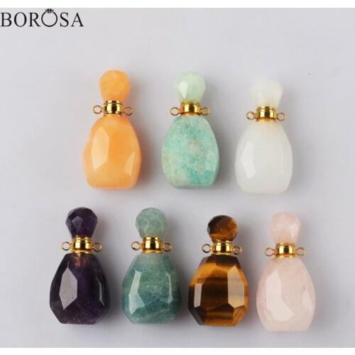 Gold Color Multi-kind Gems Stone Perfume Bottle Diffuser Connector for Necklace Essential Oil Bottle Diffuser Women Gift WX1833