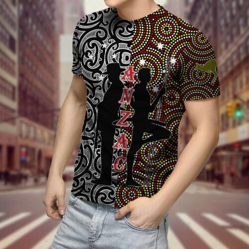 3D Print T-shirt Anzac Aboriginal Flag Indigenous Sun Painting Art Summer Unisex Shirts for Men Short Sleeve Casual O-Neck Tops