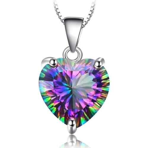 FYJS Unique Silver Plated Love Heart Coloful Cubic Zirconia Pendant Link Chain Necklace Romantic Style Jewelry