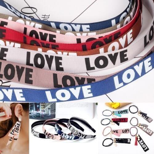 New 1.6CM printed letters thread han edition LOVE ribbon bow hair Supplementary material DIY Stud earrings clothing accessories