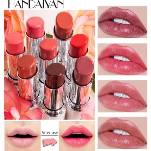 HANDAIYAN 8 Colors Matte Lipstick Moisturizing Sexy Non-stick cup Lip stick Long Lasting Rose Essence Makeup Lip Balm Round Tube