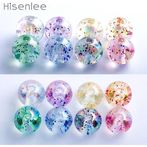 Hisenlee AAA 10mm 50pcs Mixed AB Colors Acrylic Glitter Powder Beads For Jewelry Making Stone DIY Bracelet Necklace BR10015-010