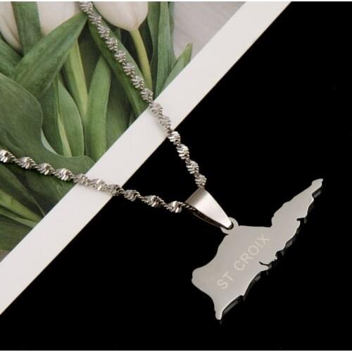 Stainless Steel Map of ST. Croix Pendant Necklace Fashion Saint Croix Maps Charm Jewelry